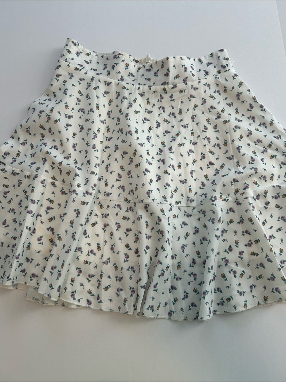 ROMWE Cream Midi Skirt with Purple & Green Floral Print
